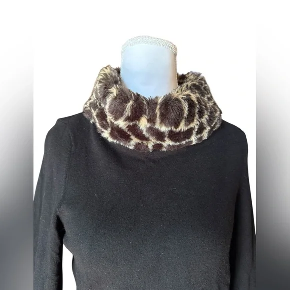 INC Y2K Black Sweater w/ Giraffe Print Faux Fur Collar & Bell Cuffs Medium - Picture 3 of 10